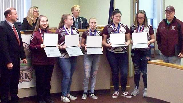 Newark Reds Girls Varsity Bowling Team, Trinity Wells recognized by Village Board Newark Reds Girls Varsity Bowling Team, Trinity Wells recognized by Village Board