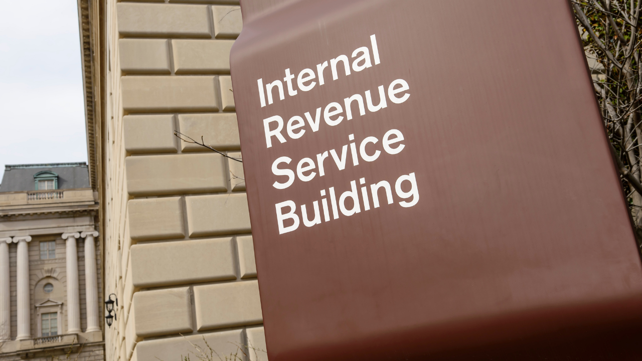 Sign outside of the IRS building before tax season 2022