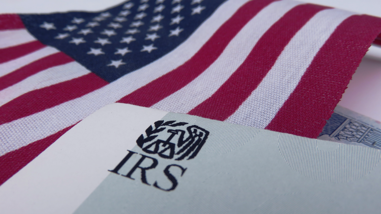 IRS envelope from a letter sent with the American flag