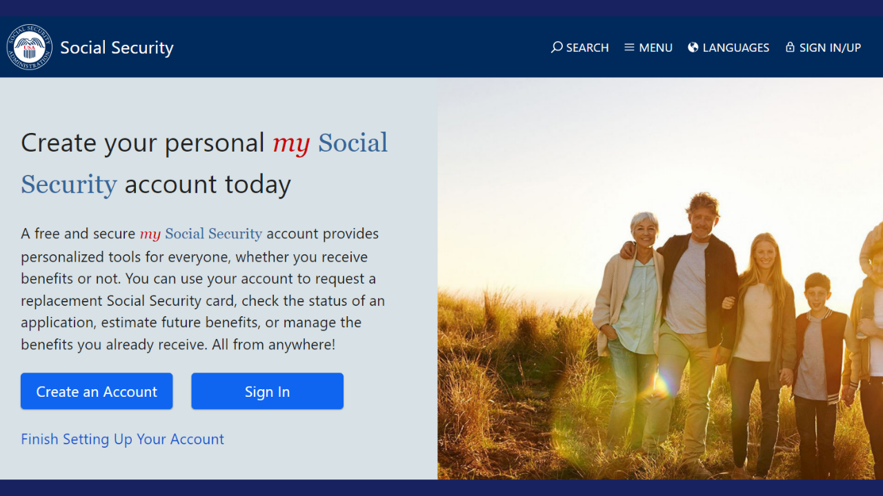 social security administration website where you can sign up for different benefits like SSI and SSDI