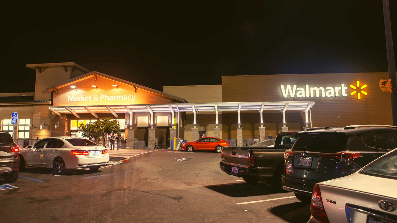 walmart grocery story parking  lot where customers can soon use cryptocurrency
