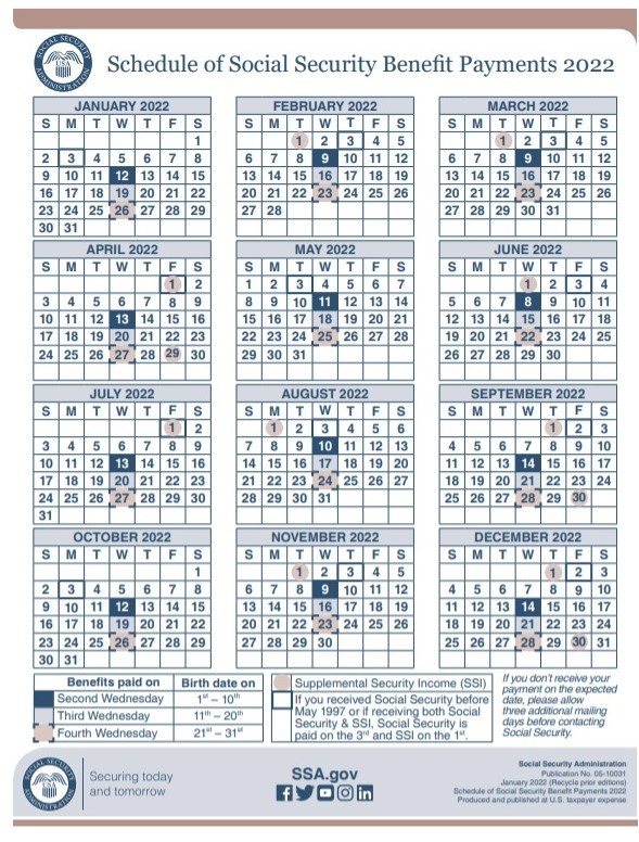 Ssa Payment Calendar 2022 Ssi: 2022 Payment Schedule - Fingerlakes1.Com