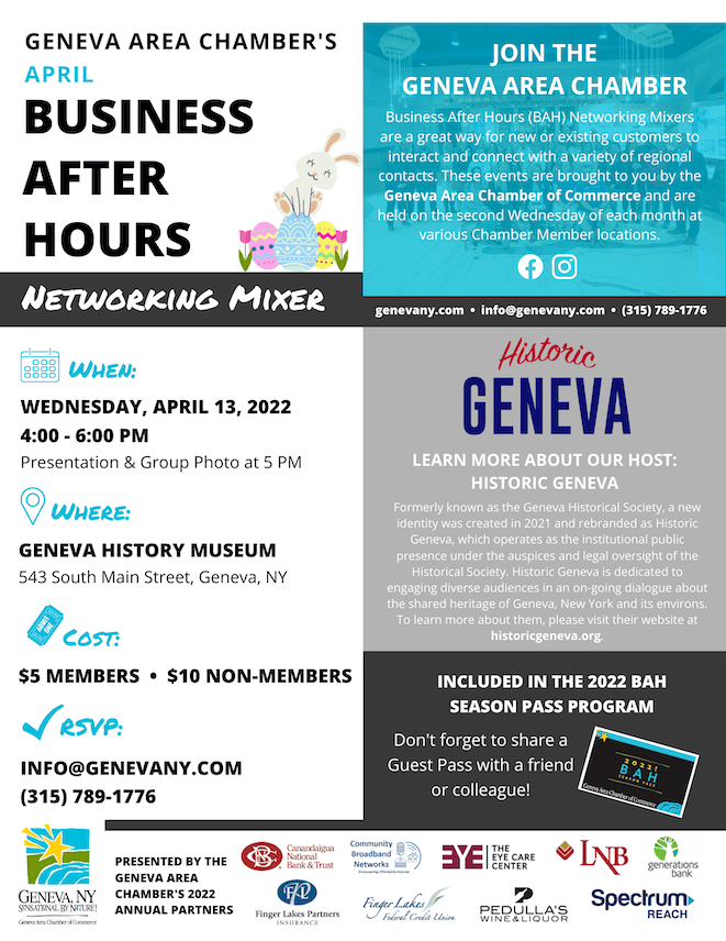 Historic Geneva to host Geneva Area Chamber’s April BAH Mixer at Geneva History Museum Historic Geneva to host Geneva Area Chamber’s April BAH Mixer at Geneva History Museum