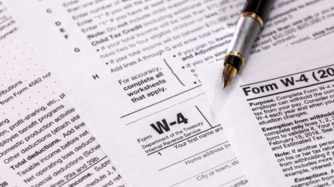 Form W-4 used by employers to withhold taxes for the IRS