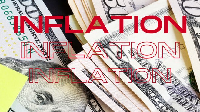 inflation text in red over a picture of cash