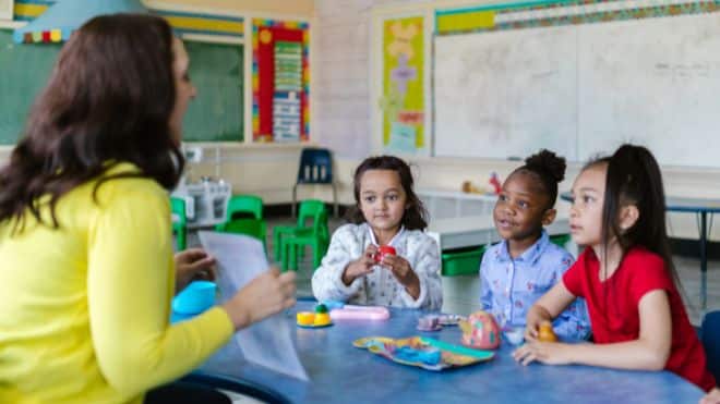 children in an early education system classroom where states were ranked from best to worst.