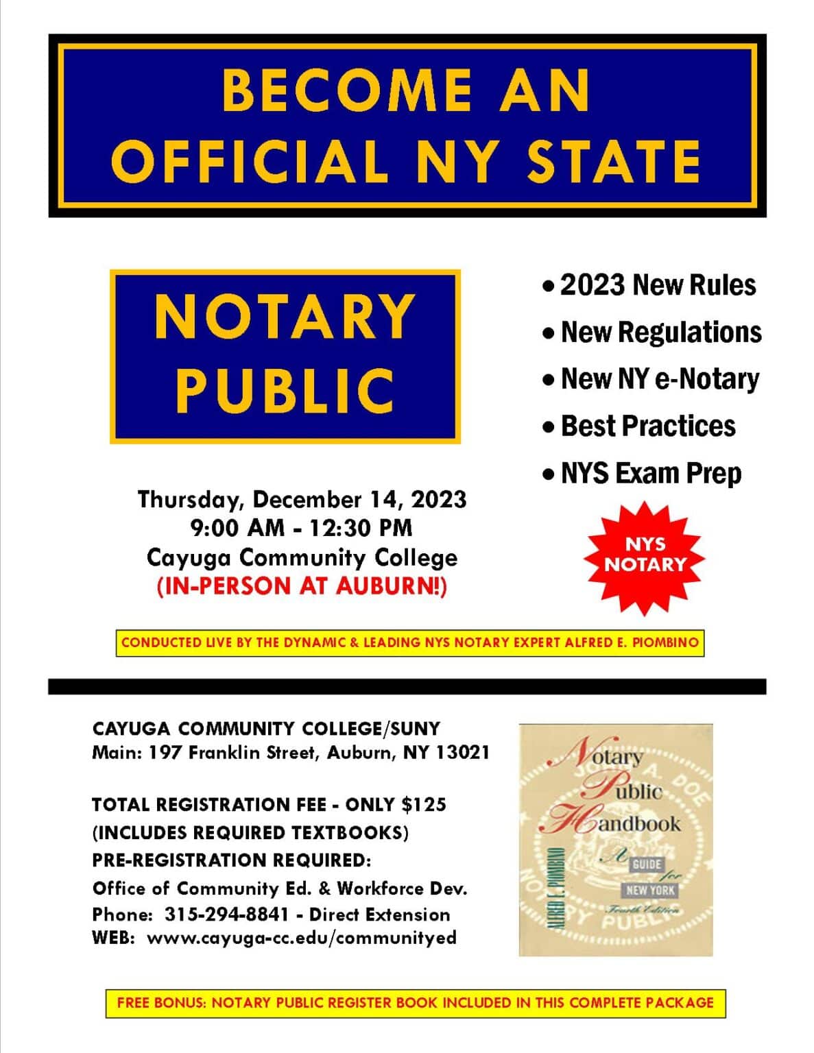 Notary Prep on December 14 in Auburn at Cayuga Community