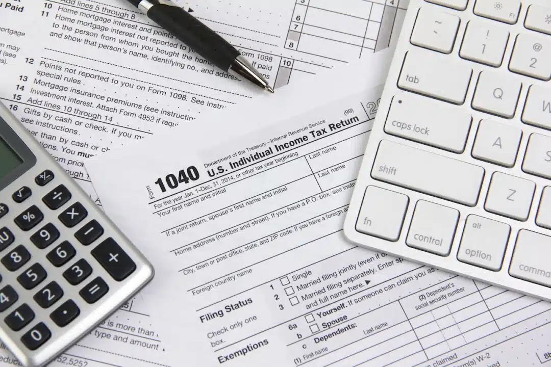 tax papers and calculator