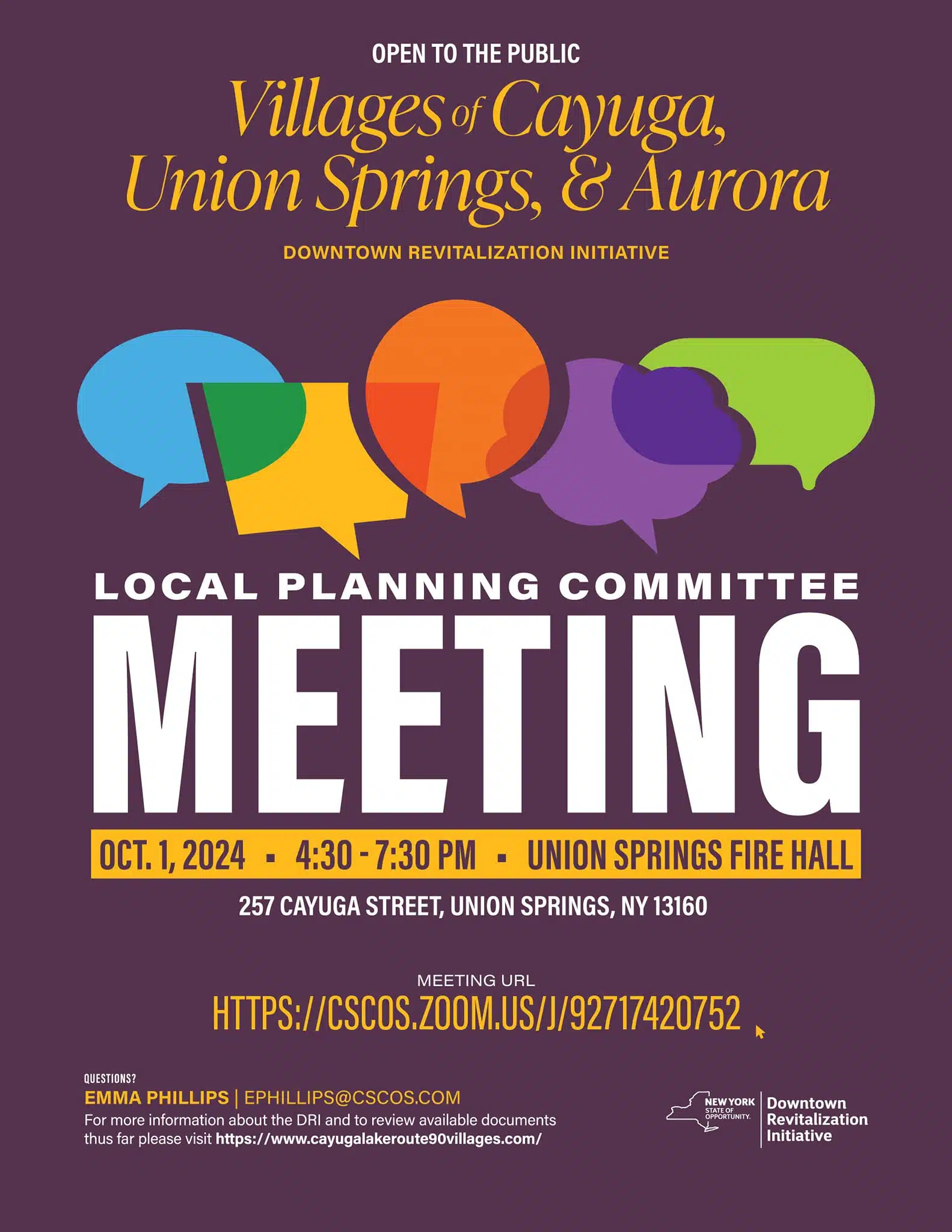 Villages of Cayuga, Union Springs, and Aurora to host Downtown Revitalization Initiative meeting
