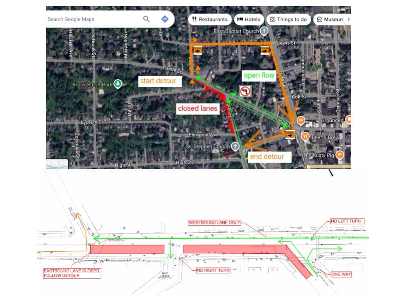 Sewer repairs to close sections of Castle and Pulteney streets in Geneva
