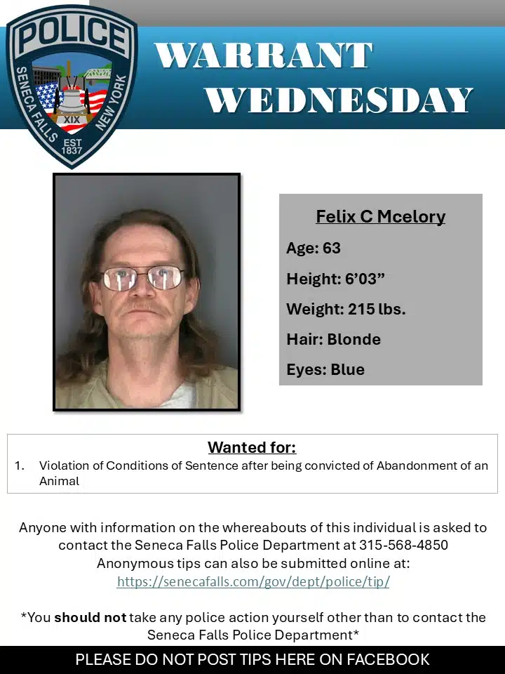 Seneca Falls Police Seek Public’s Help Locating Man Wanted for Sentence Violation Seneca Falls Police Seek Public’s Help Locating Man Wanted for Sentence Violation