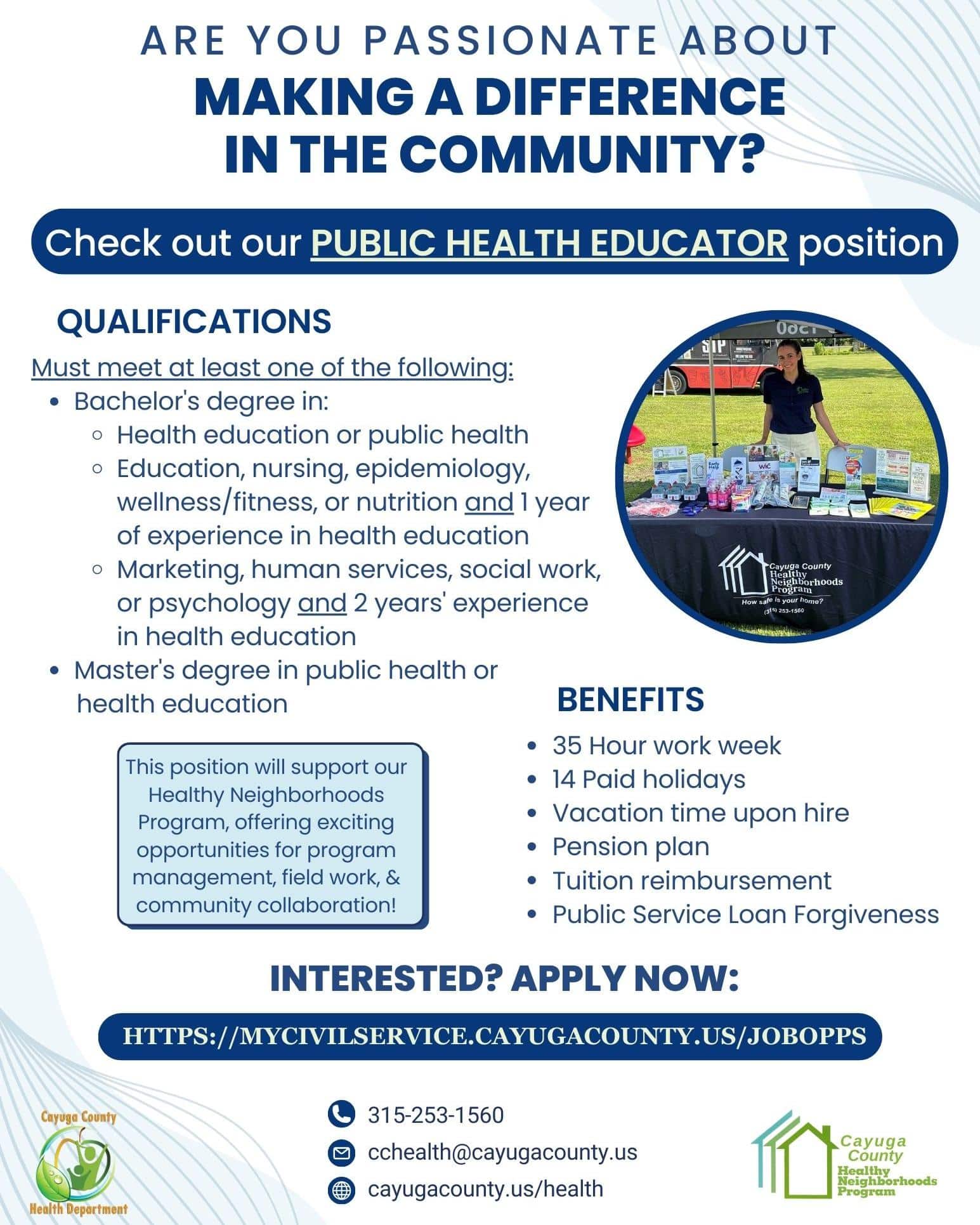 Cayuga County Seeks Public Health Educator to Boost Community Wellness