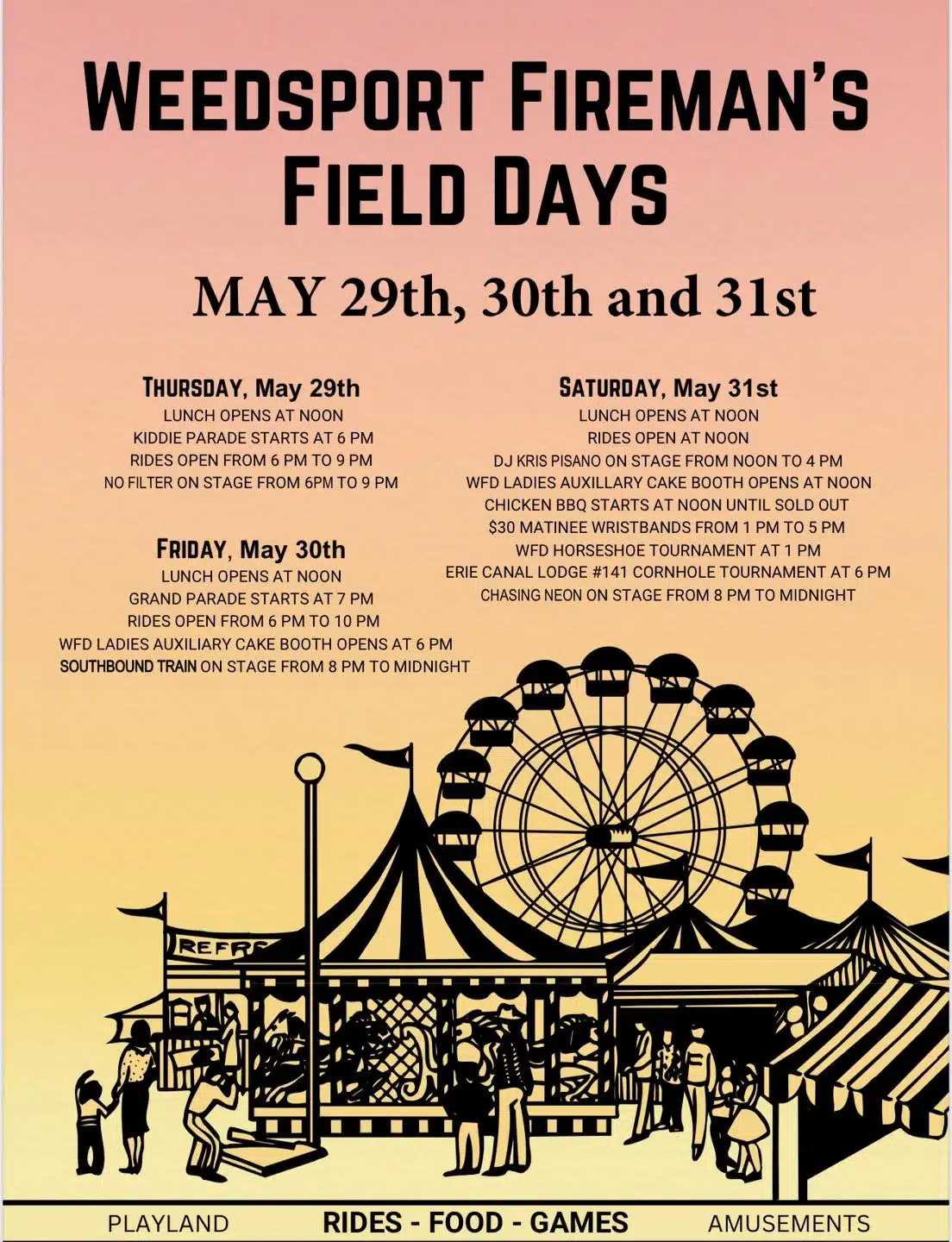 Weedsport Fireman’s Field Days returns with parades, rides, and music Weedsport Fireman’s Field Days returns with parades, rides, and music