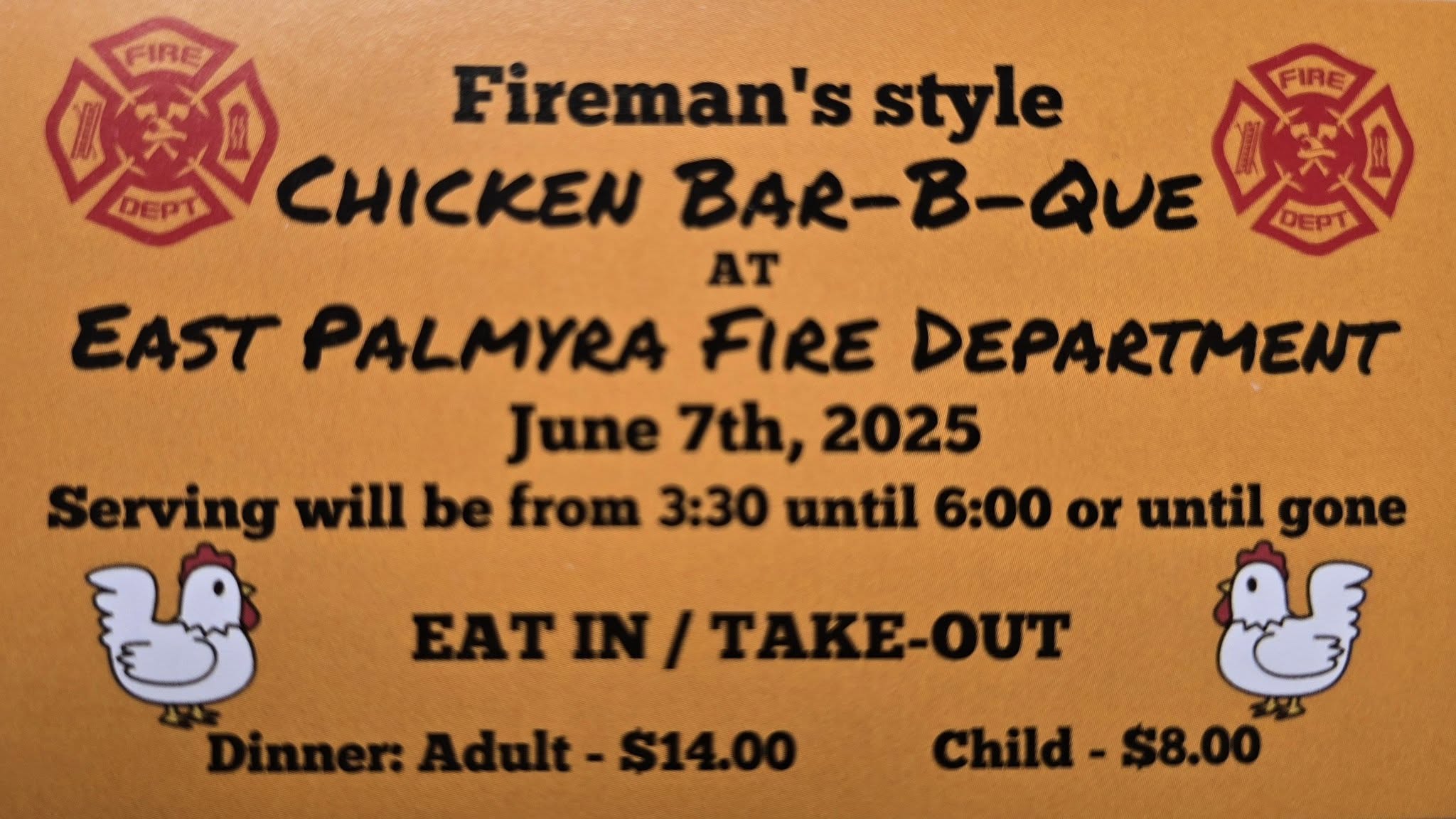 East Palmyra Fire Department to host chicken BBQ East Palmyra Fire Department to host chicken BBQ