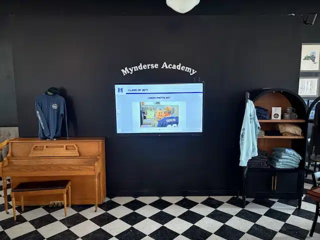New Mynderse Academy interactive touchscreen at Fall Street Brewing in Seneca Falls