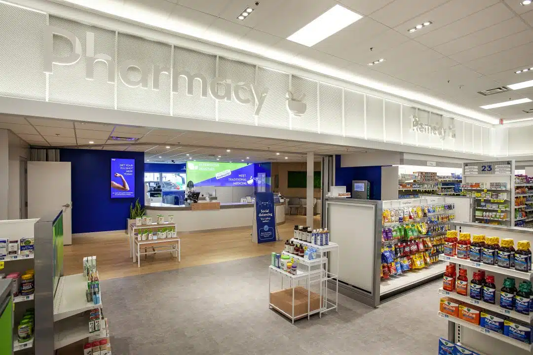 Interior of a Rite Aid store in the pharmacy area.