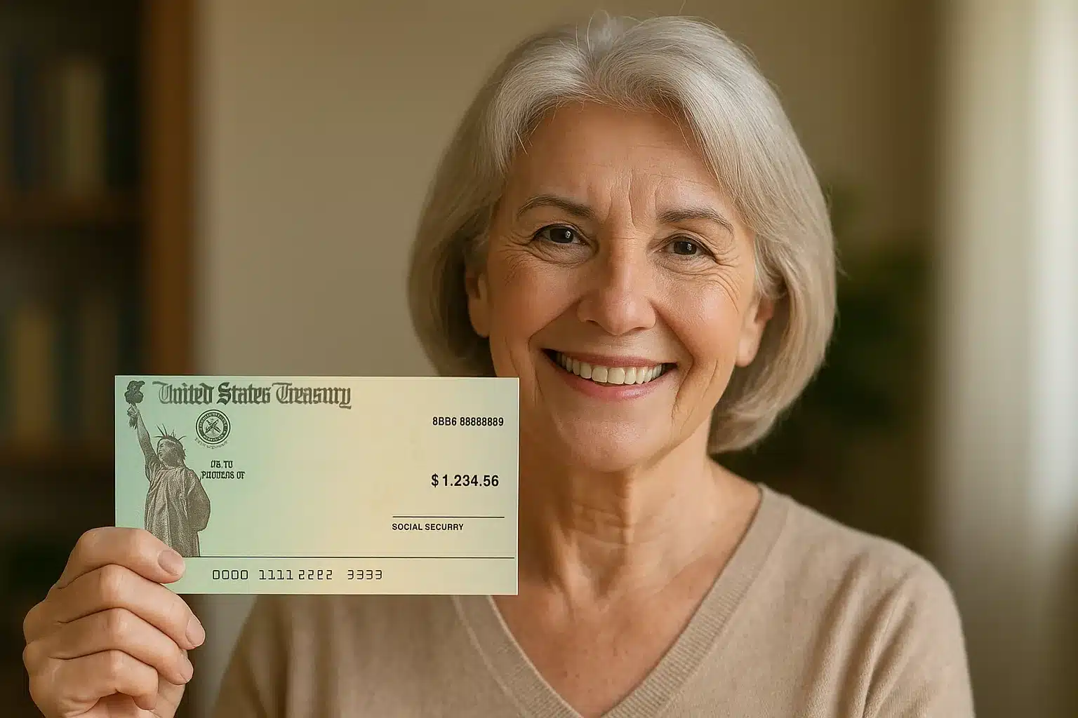 Senior Woman Receives Monthly Social Security Payment