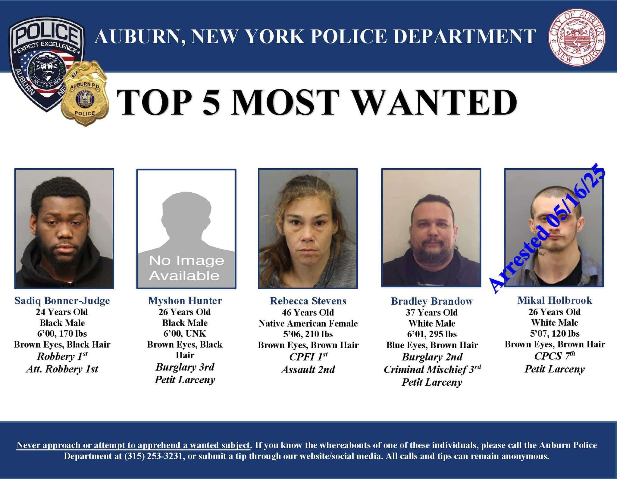 Auburn police update ‘Top 5 Most Wanted’ list following arrest