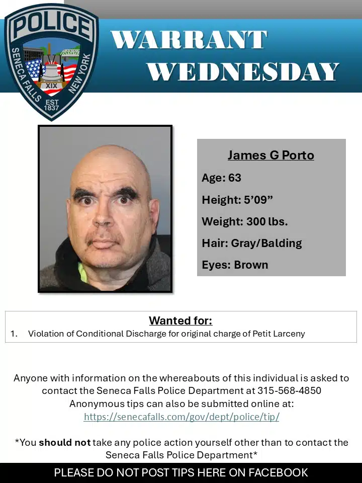 Seneca Falls Police seek man for conditional discharge violation Seneca Falls Police seek man for conditional discharge violation