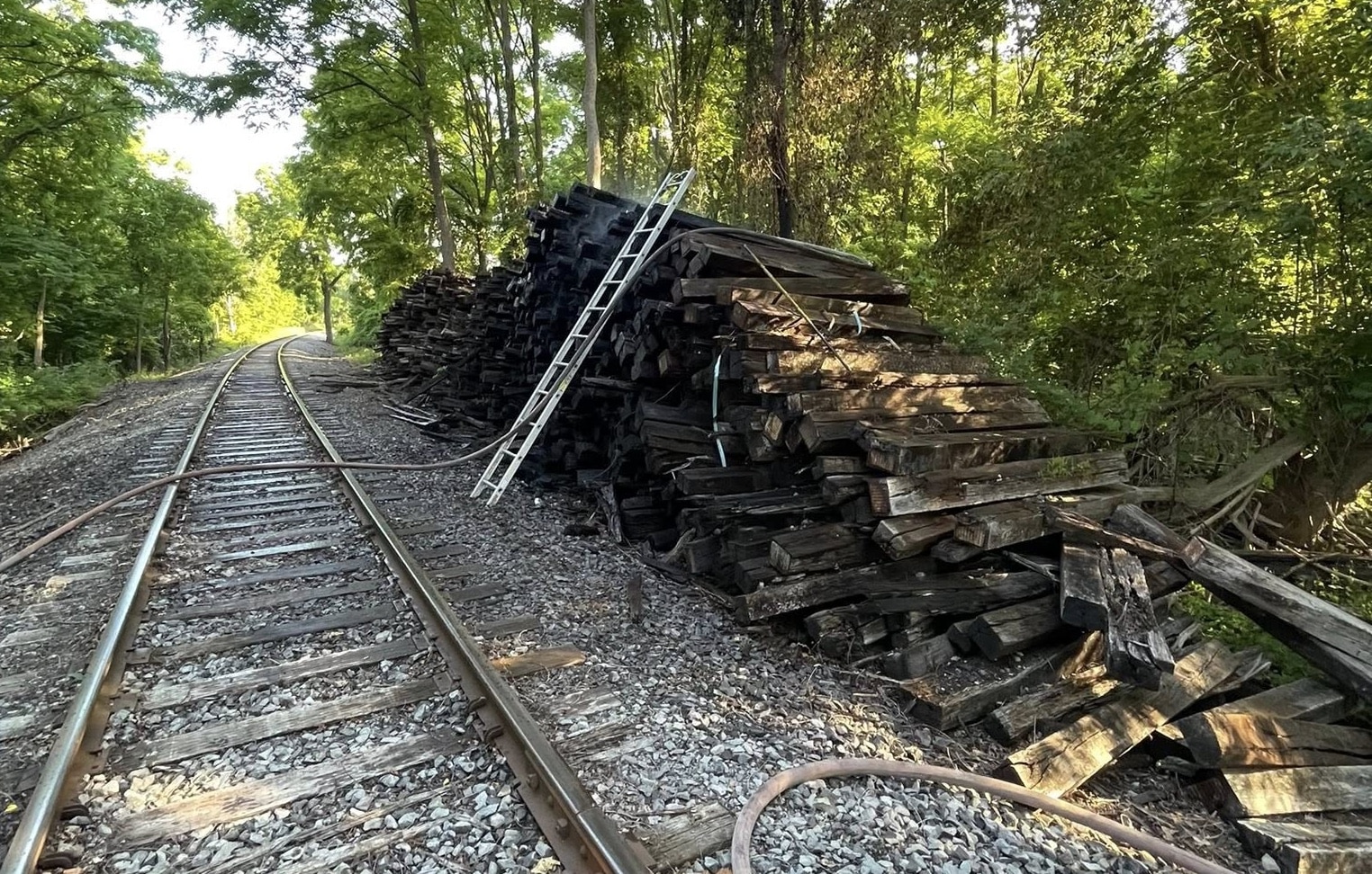 Firefighters battle railroad tie blaze in Canandaigua Firefighters battle railroad tie blaze in Canandaigua