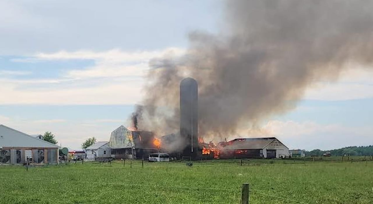 Several departments battle large barn fire in Seneca County