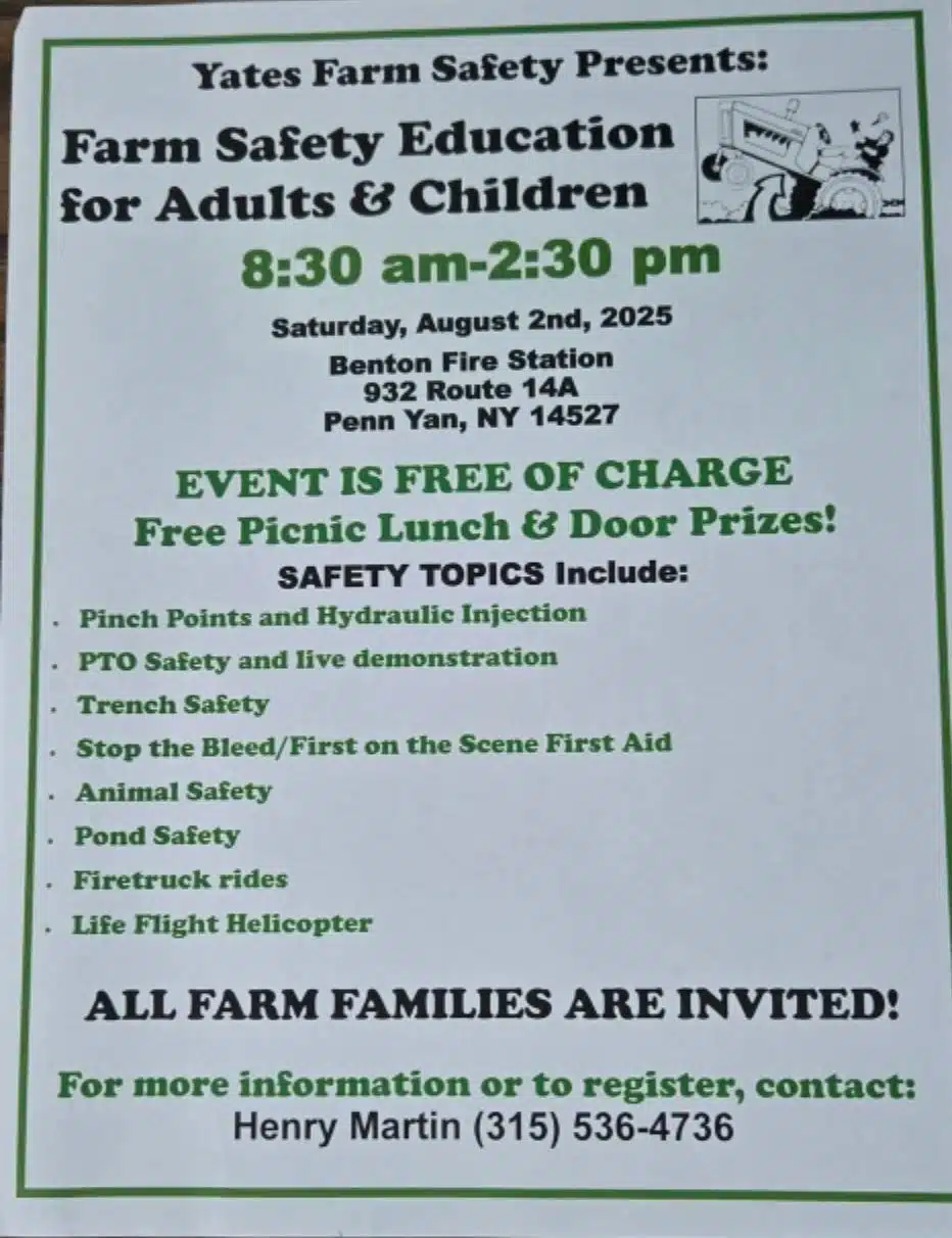 Yates County hosts free farm safety event August 2 Yates County hosts free farm safety event August 2