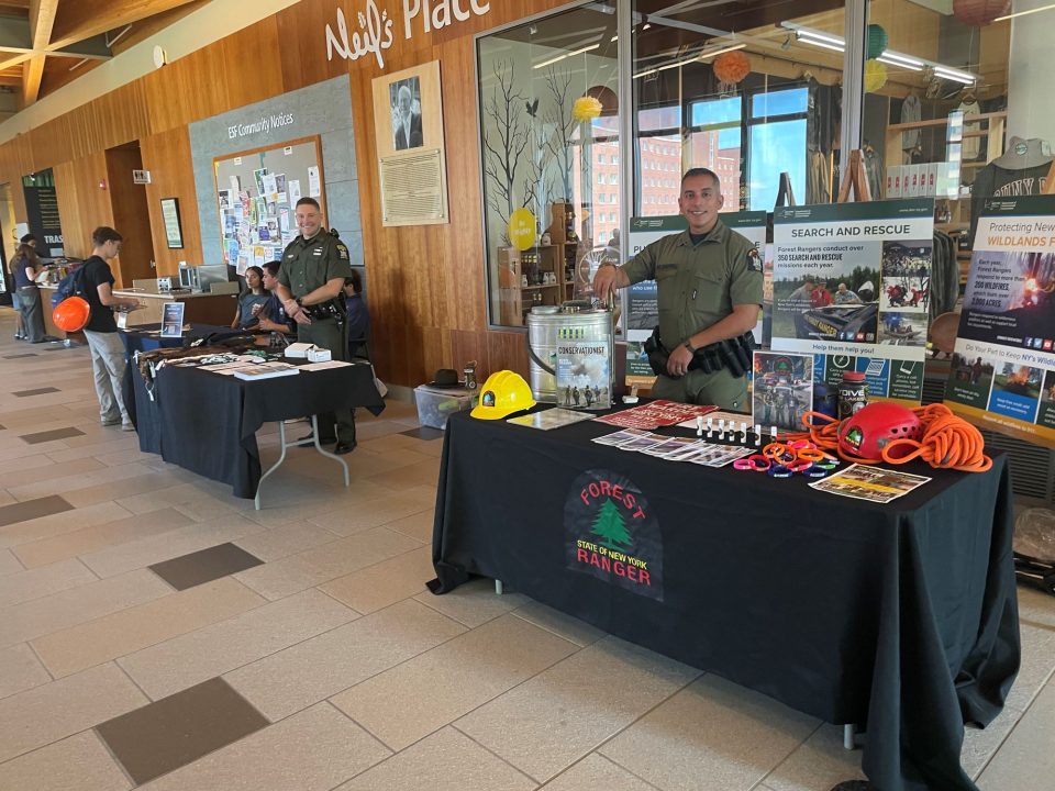 ECO Swart (left) and Forest Ranger Chappell (right) attend law enforcement career fair at SUNY ESF in Syracuse