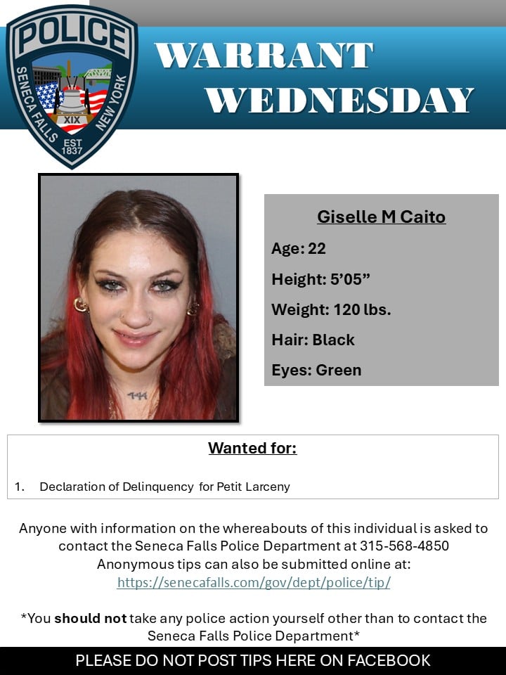 Seneca Falls police seek woman on warrant