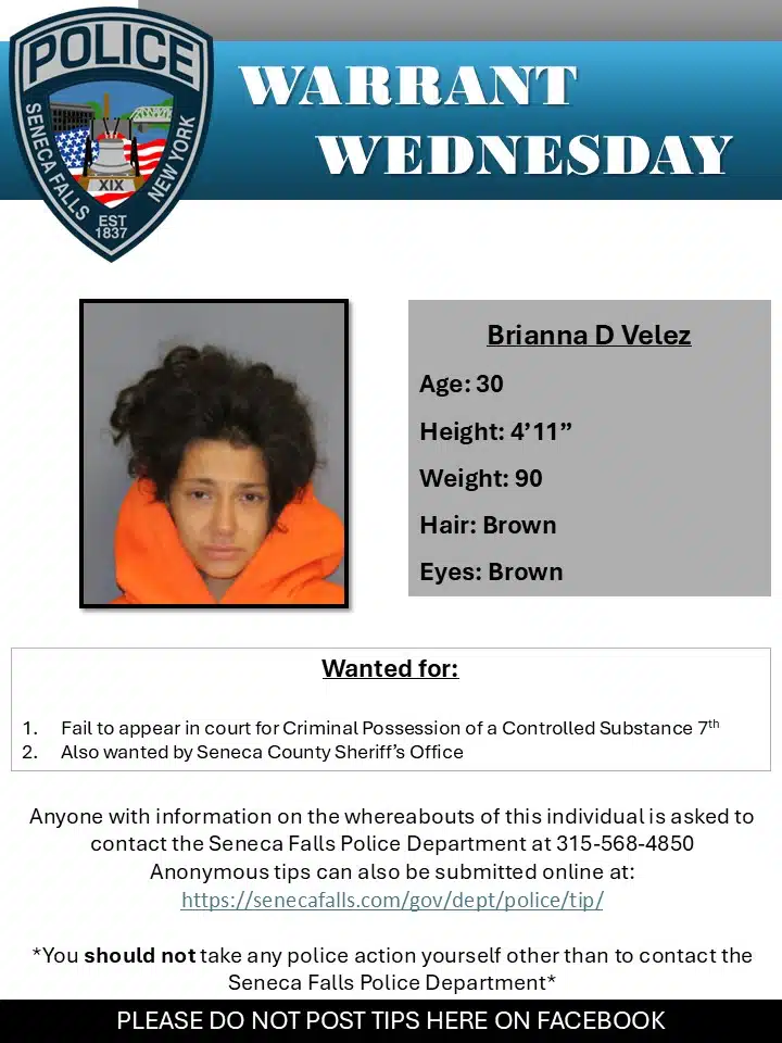 Seneca Falls police seek woman on warrant for failure to appear