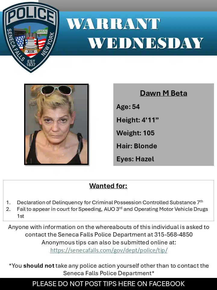 Seneca Falls police seek woman wanted on drug and traffic-related warrants