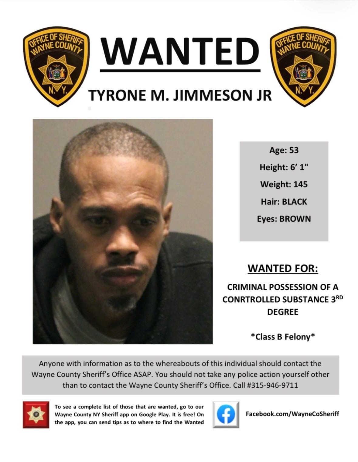 Wayne County Sheriff’s Office seeking wanted man on felony drug charge