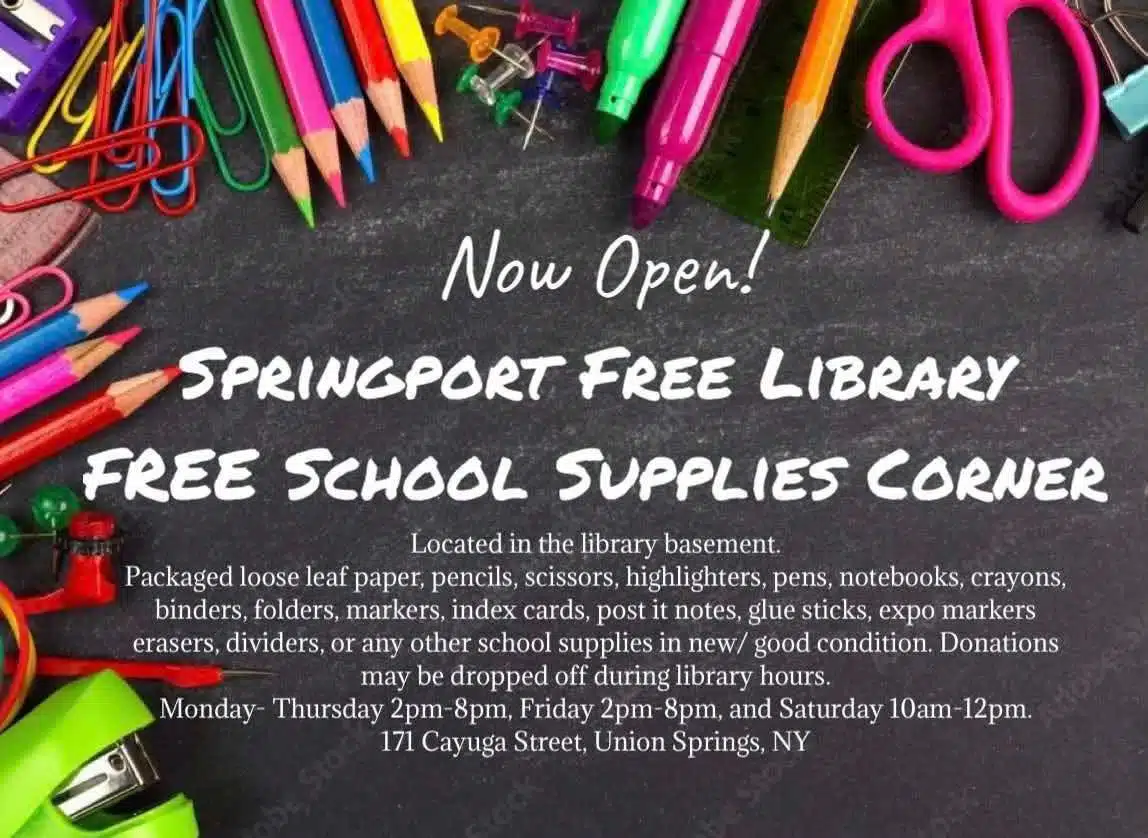 Springport Free Library opens free school supplies corner