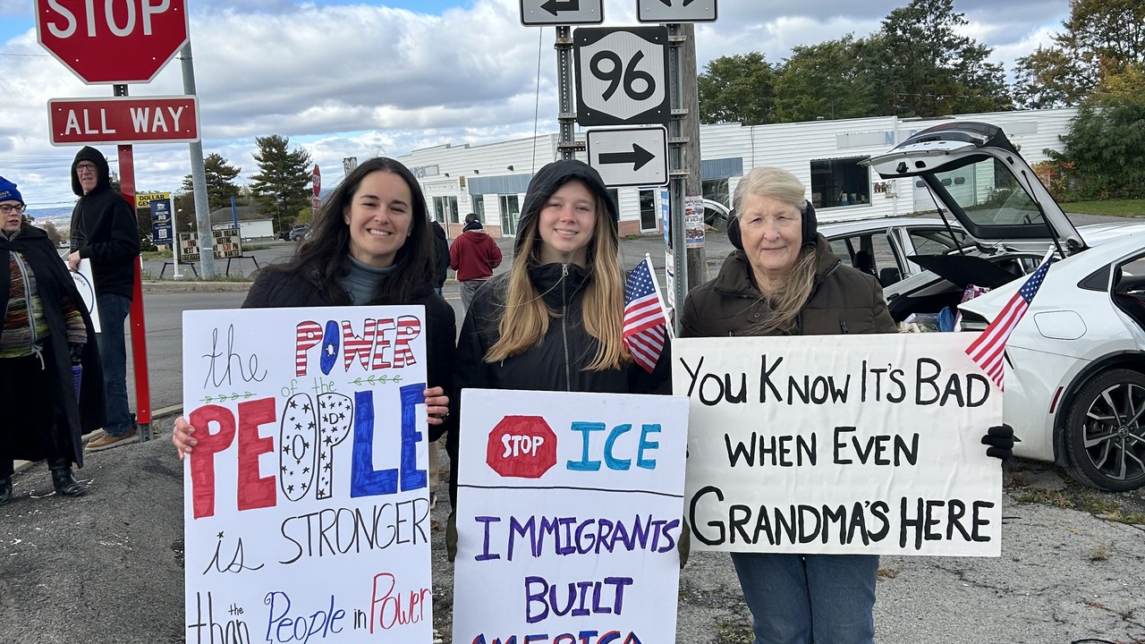 Ovid No Kings rally draws 85 as Seneca County groups urge early voting