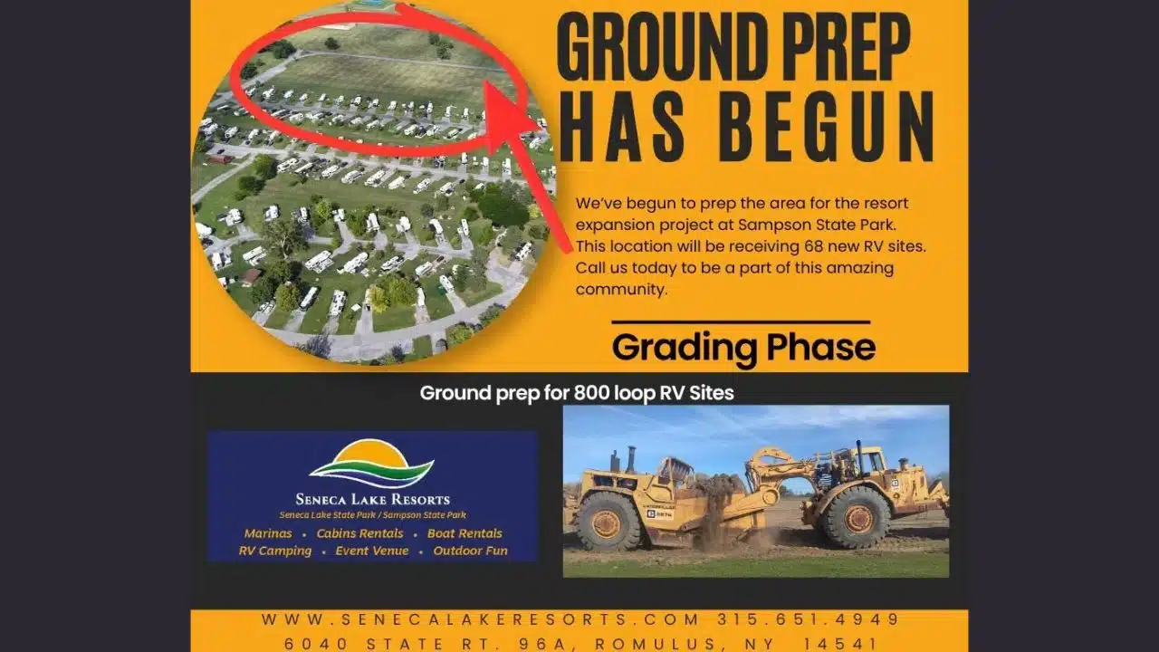 Seneca Lake Resorts begins expansion at Sampson State Park with 68 new RV sites Seneca Lake Resorts begins expansion at Sampson State Park with 68 new RV sites