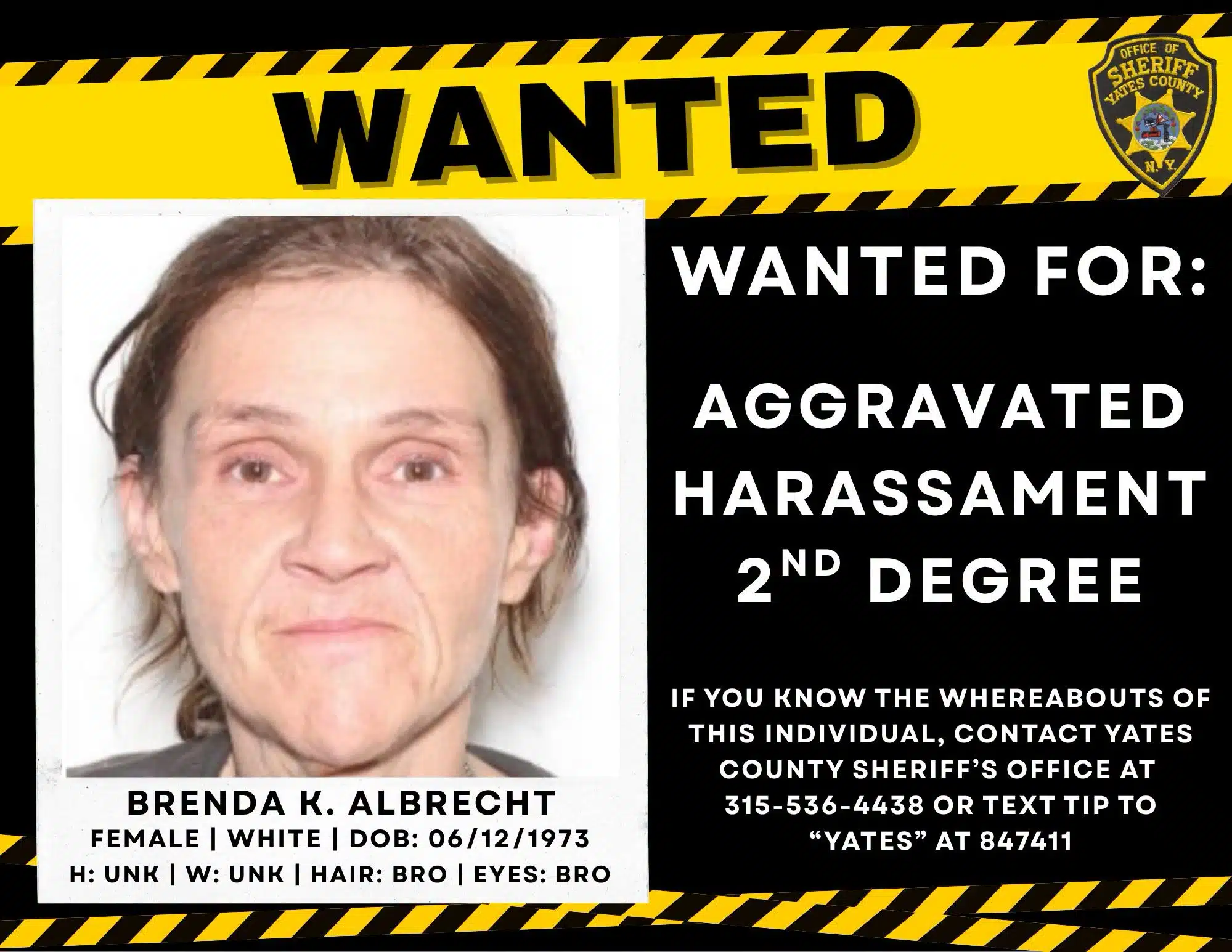 Yates County deputies seek woman wanted on aggravated harassment charge Yates County deputies seek woman wanted on aggravated harassment charge