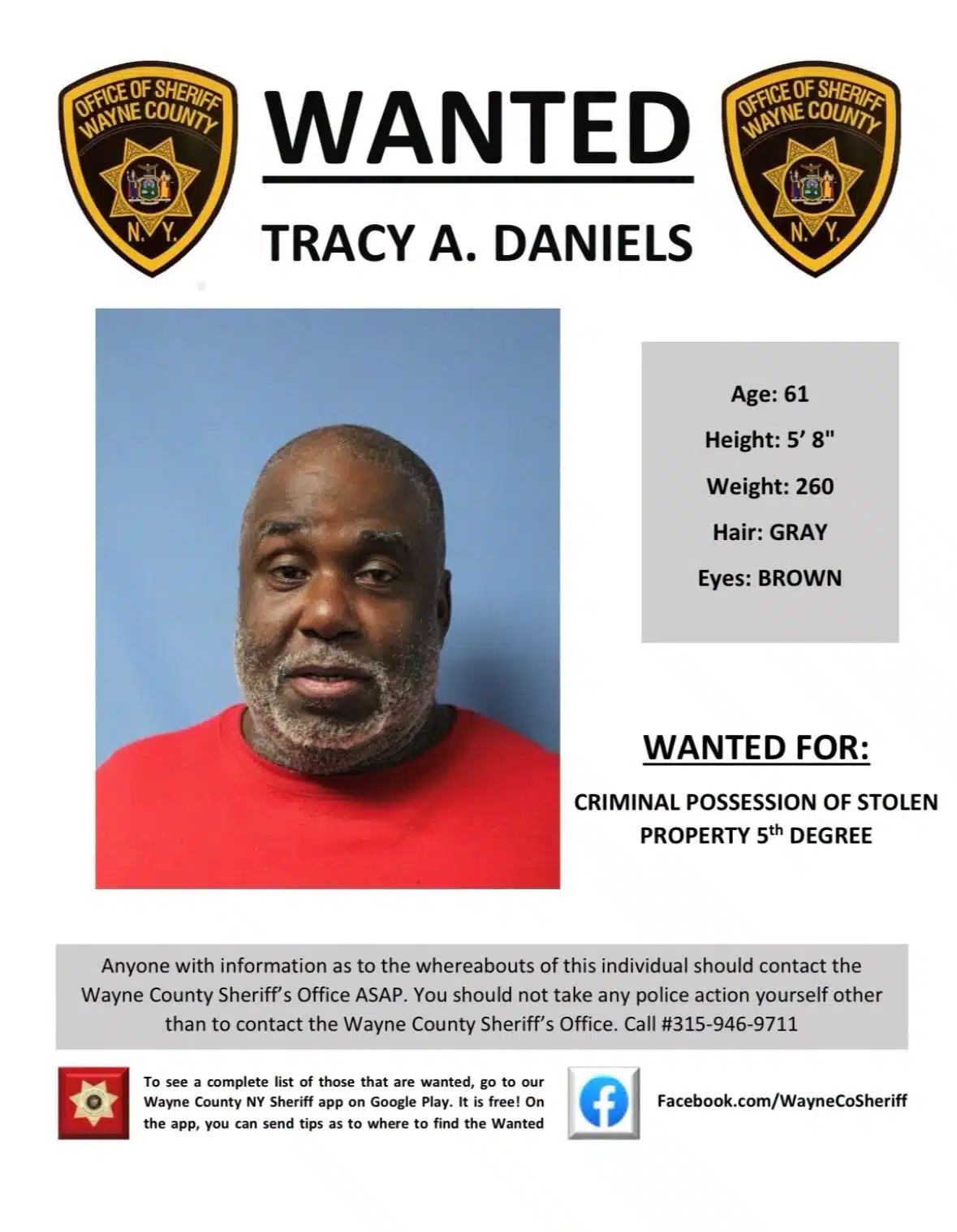 Wayne County deputies seek 61-year-old man on stolen property charge Wayne County deputies seek 61-year-old man on stolen property charge